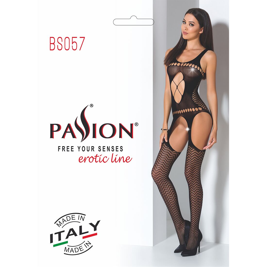 Бодістокінг passion bs057 black, комбінезон, імітація панчох і пояса Бодістокінг passion bs057 black, комбінезон, імітація панчох і пояса