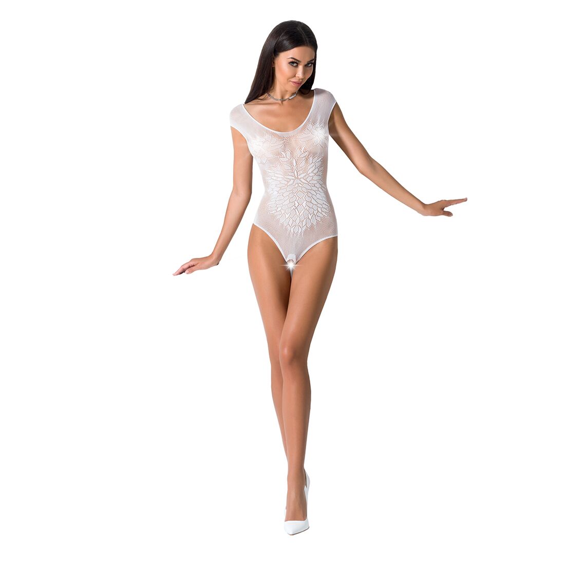 Бодістокінг passion bs064 one size, white, боді, закрите плече, відкритий доступ Бодістокінг passion bs064 one size, white, боді, закрите плече, відкритий доступ