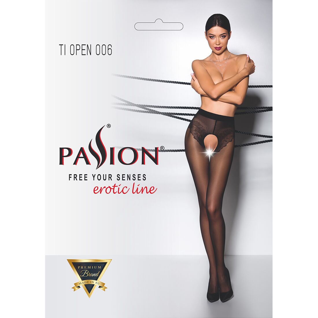 Еротичні колготки passion tiopen 006 3/4 (30 den), nero, з вирізом, імітація трусиків