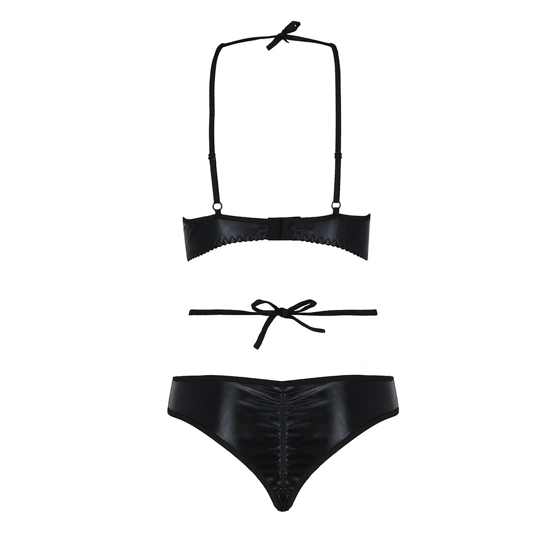 Комплект белья passion exclusive navel set l/xl, black, трусики и лиф с элементами под латекс Комплект белья passion exclusive navel set l/xl, black, трусики и лиф с элементами под латекс