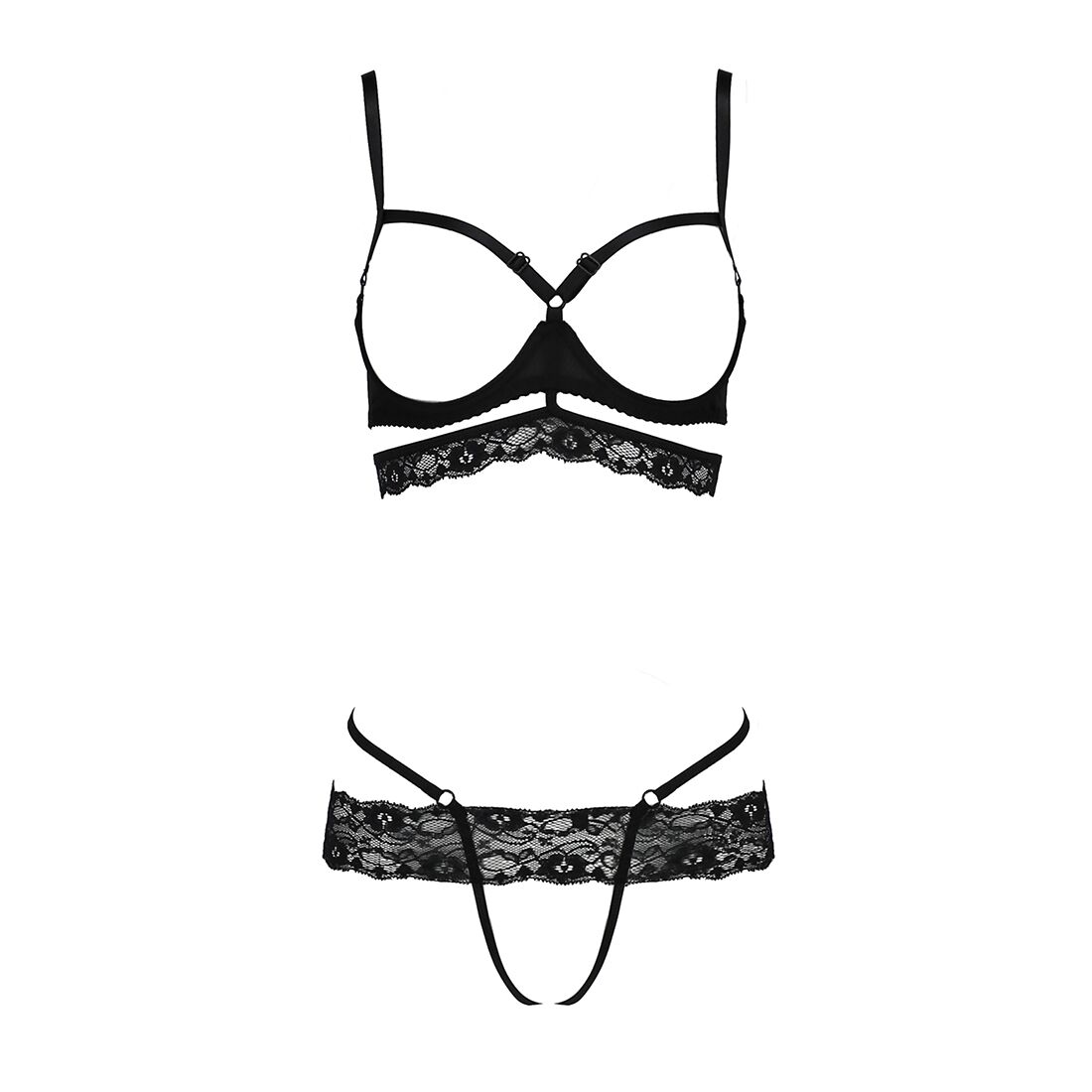 Комплект білизни passion exclusive saria set openbra l/xl, black, стрепи, відкритий ліф, стрінги Комплект білизни passion exclusive saria set openbra l/xl, black, стрепи, відкритий ліф, стрінги