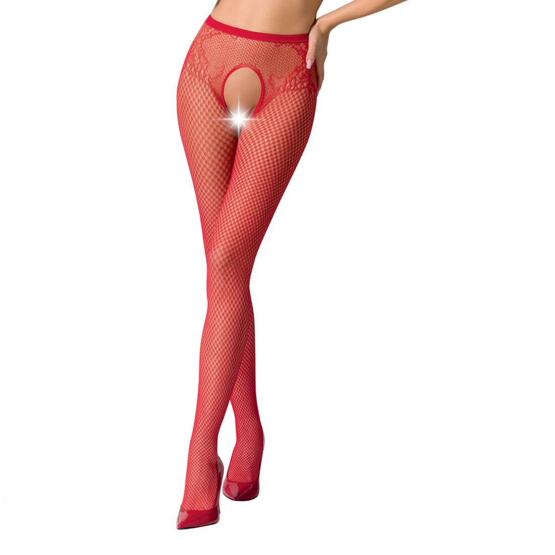 Сітчасті колготки бодістокінги passion s019 one size, red, імітація трусиків, відкритий доступ Сітчасті колготки бодістокінги passion s019 one size, red, імітація трусиків, відкритий доступ