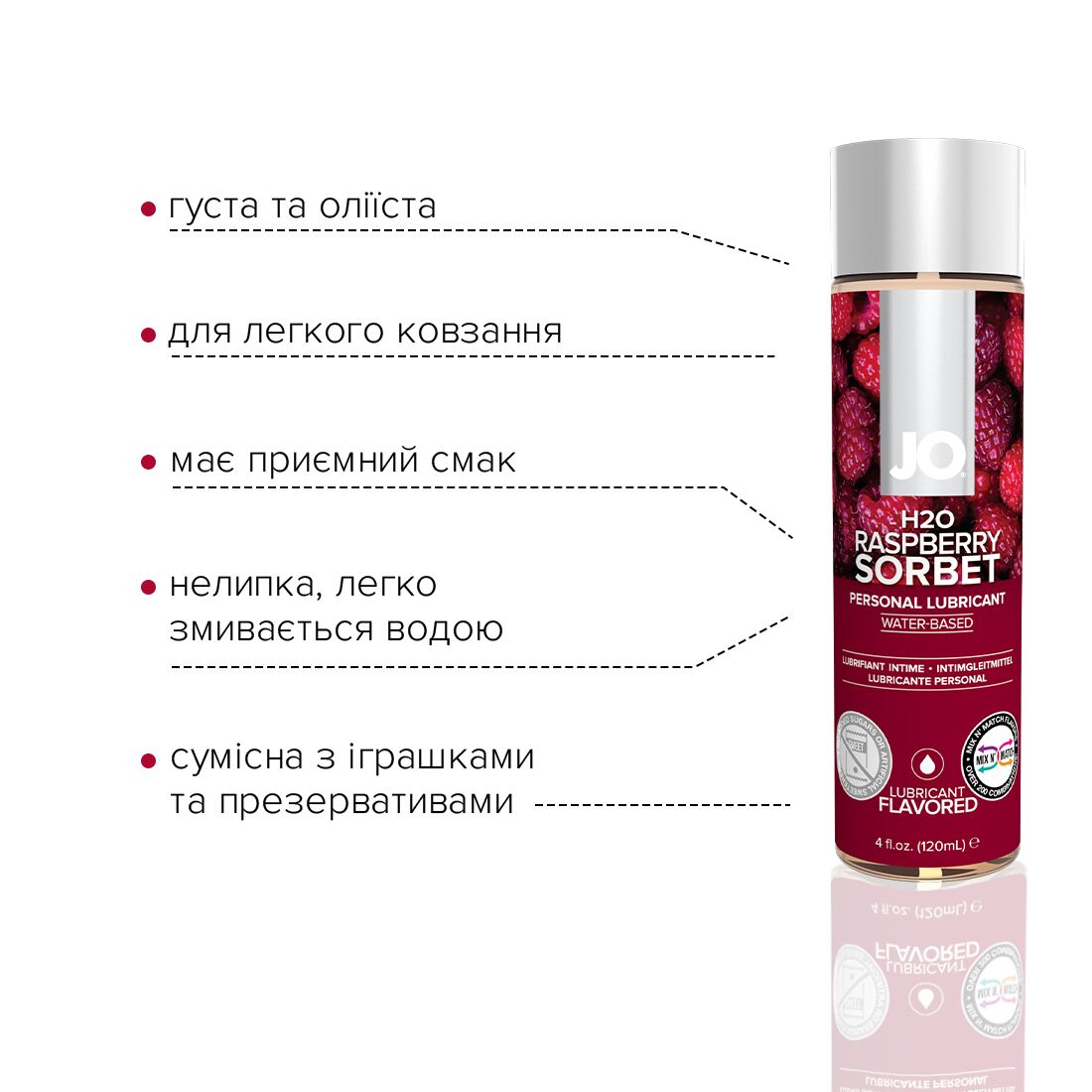 Змазка на водній основі jo h2o — raspberry sorbet (120 мл) без цукру, рослинний гліцерин Змазка на водній основі jo h2o — raspberry sorbet (120 мл) без цукру, рослинний гліцерин
