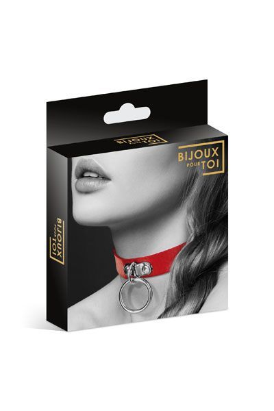 Чокер з кільцем для повідця bijoux pour toi fetish red, екошкіра Чокер з кільцем для повідця bijoux pour toi fetish red, екошкіра