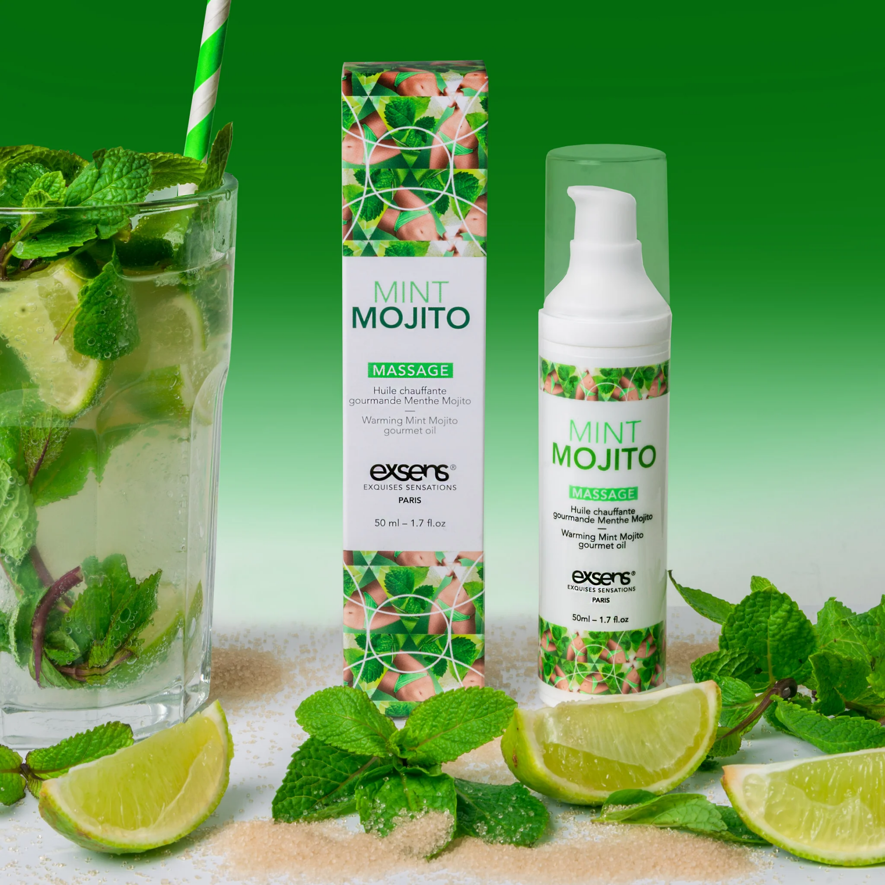 Масажна олія exsens mojito 50мл розігрівальна, без цукру, без парабенів, їстівна Масажна олія exsens mojito 50мл розігрівальна, без цукру, без парабенів, їстівна