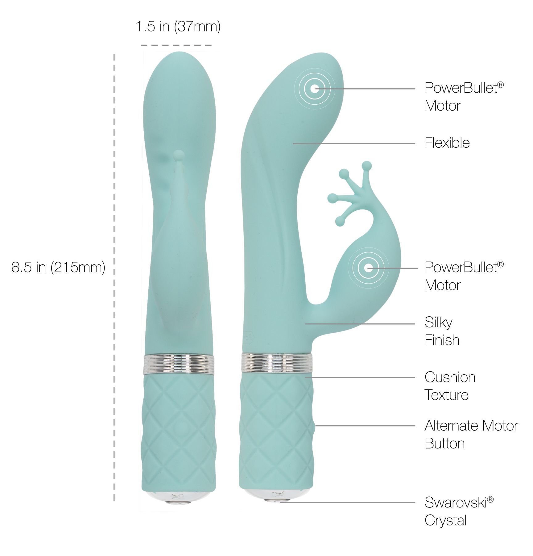 Розкішний вібратор кролик pillow talk kinky teal з кристалом Сваровські, потужний Розкішний вібратор кролик pillow talk kinky teal з кристалом Сваровські, потужний