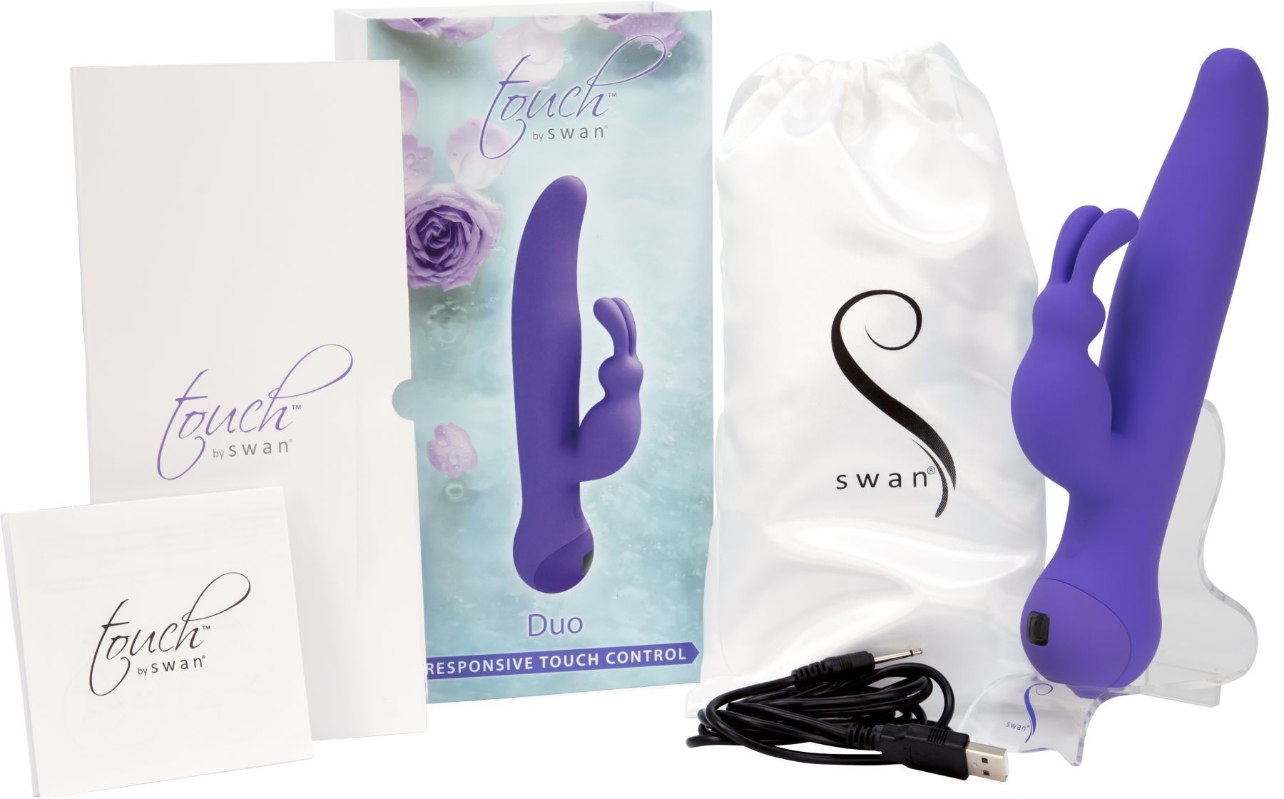 Вібратор кролик з сенсорним управлінням і ротацією touch by swan duo purple, глибока вібрація Вібратор кролик з сенсорним управлінням і ротацією touch by swan duo purple, глибока вібрація