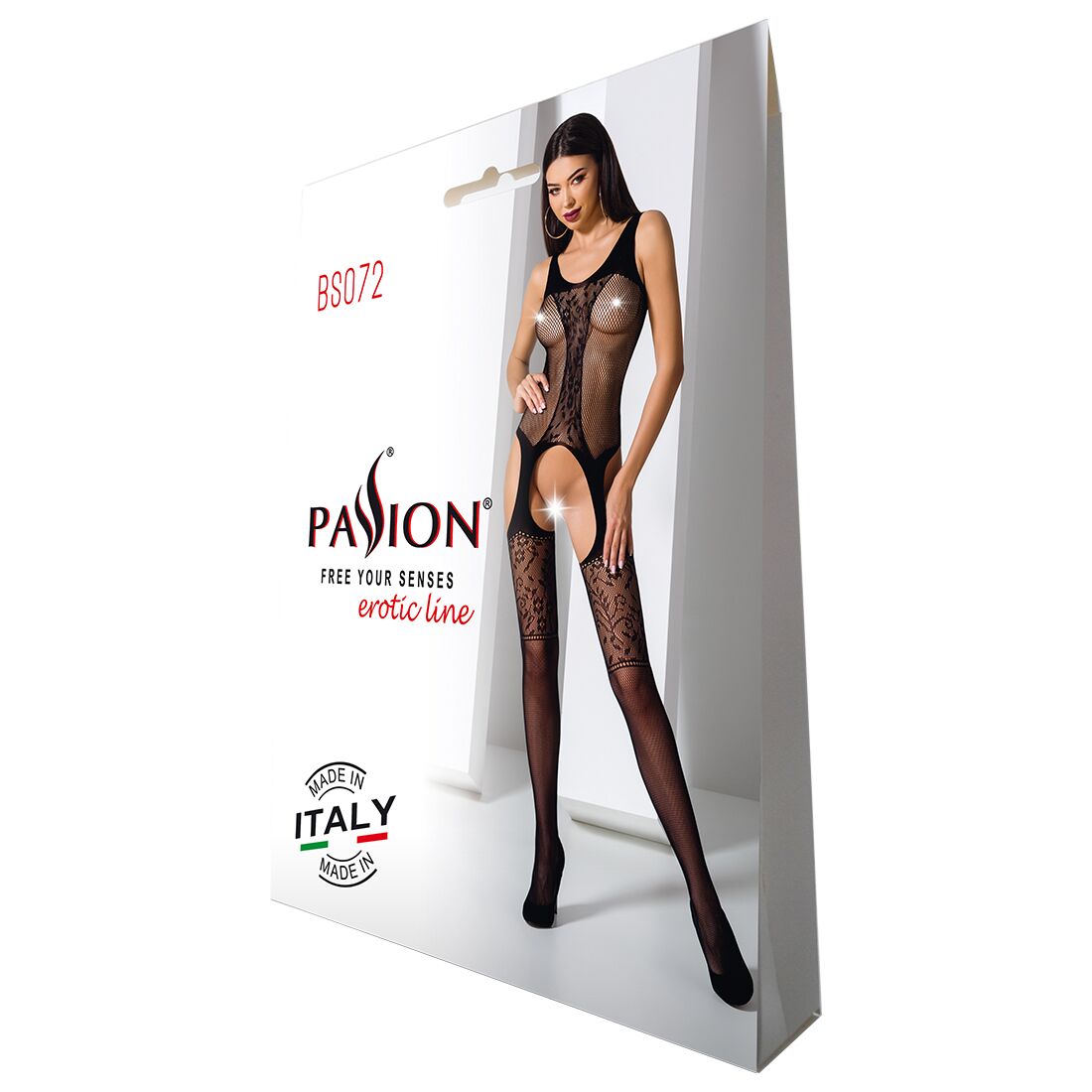 Бодістокінг з імітацією панчіх і ажурною вставкою passion bs072 black