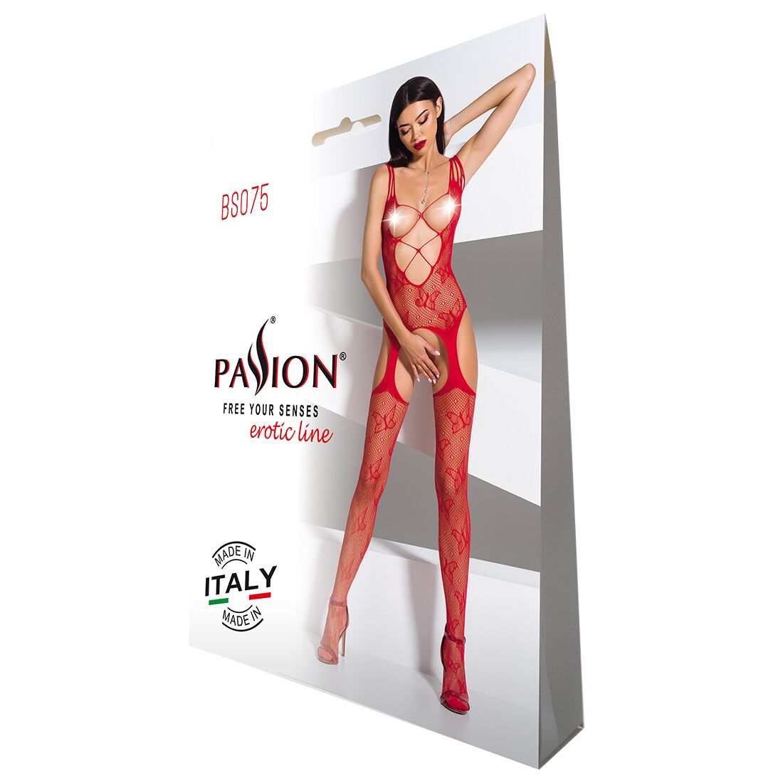 Відвертий бодістокінг з глибоким декольте passion bs075 red
